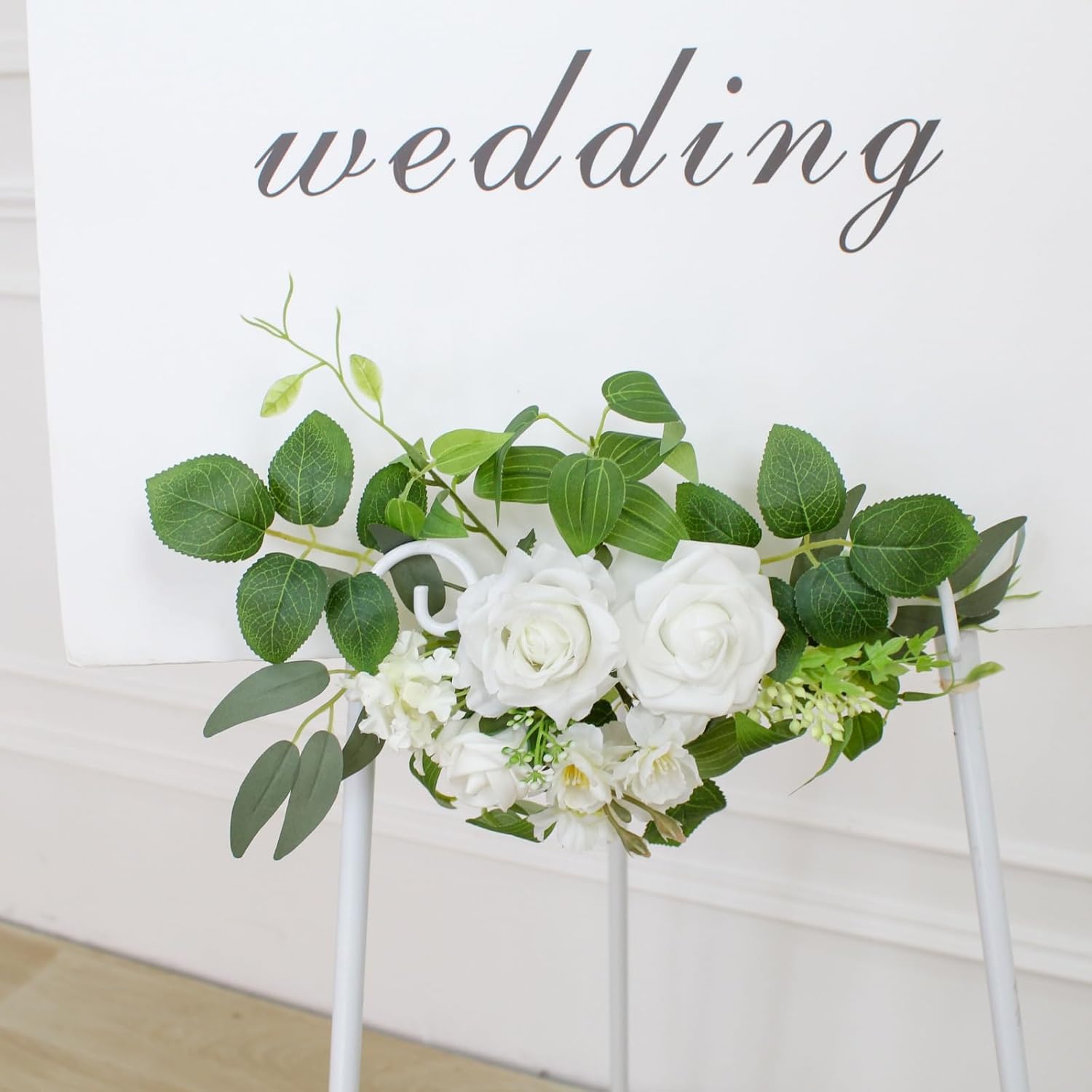 Wedding Arch Flowers Faux Flowers Set Of 2 Flower Garland For Wedding Decorations For Reception And Wedding Welcome Sign (New White)