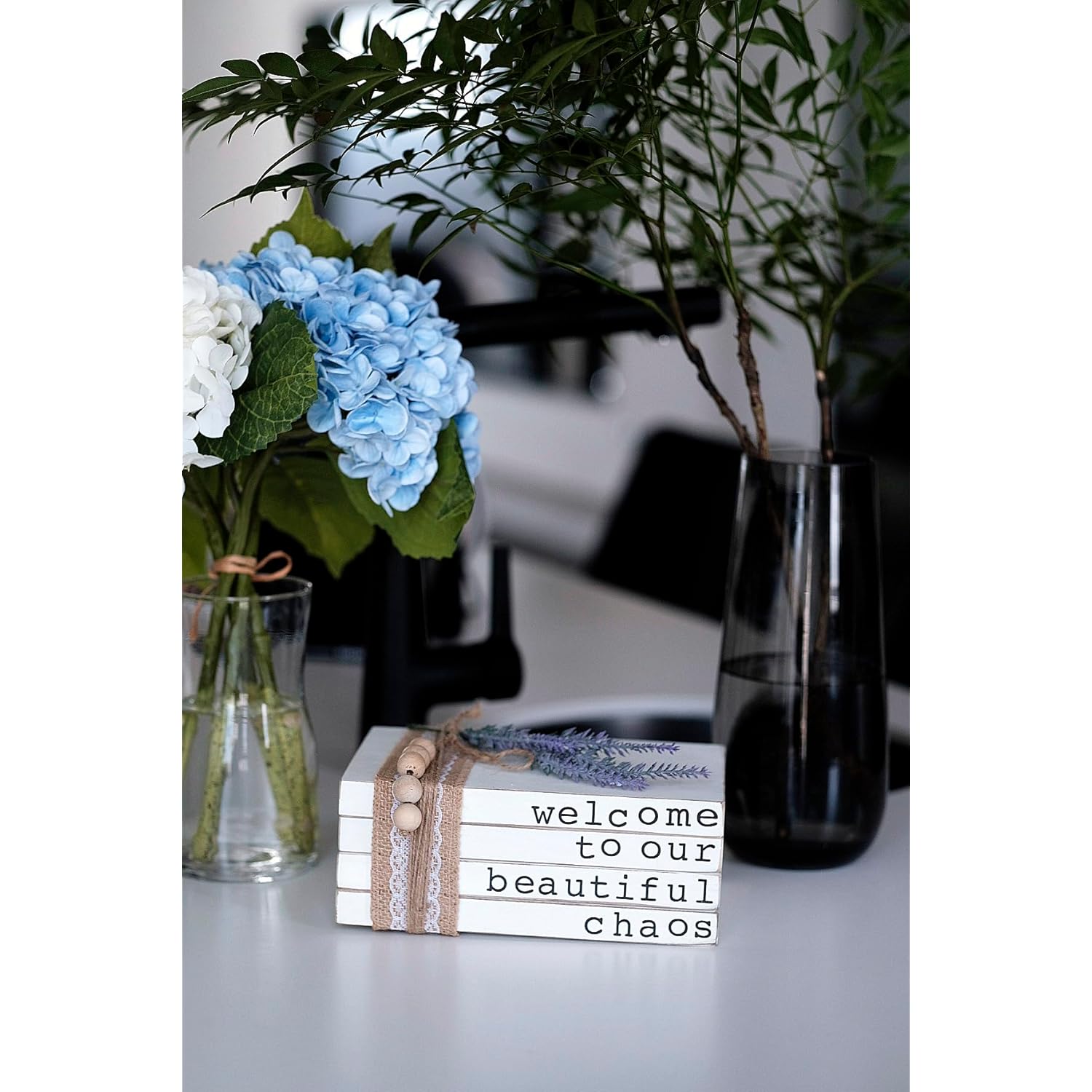 Welcome To Our Beautiful Chaos - Rustic Farmhouse Stacked Books - Set Of 4 Wooden Book Bundle - Farmhouse Home Decor - Housewarming Gift