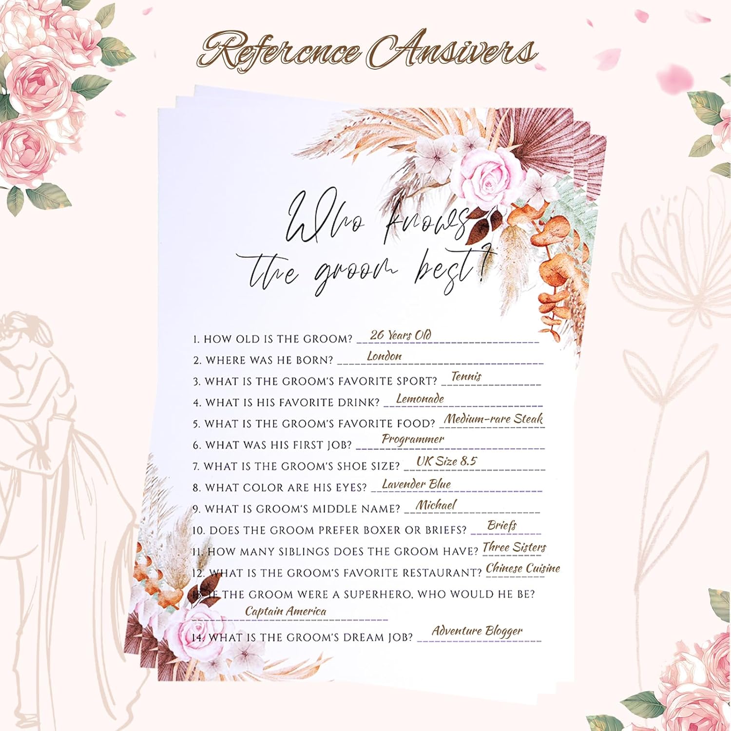Bridal Shower Games, 4 Fun Bridal Shower Games For 40 Guests With 20 Pencils, Double-Sided Boho Cards, Shower Games For Bride Groom Party Wedding (Boho)