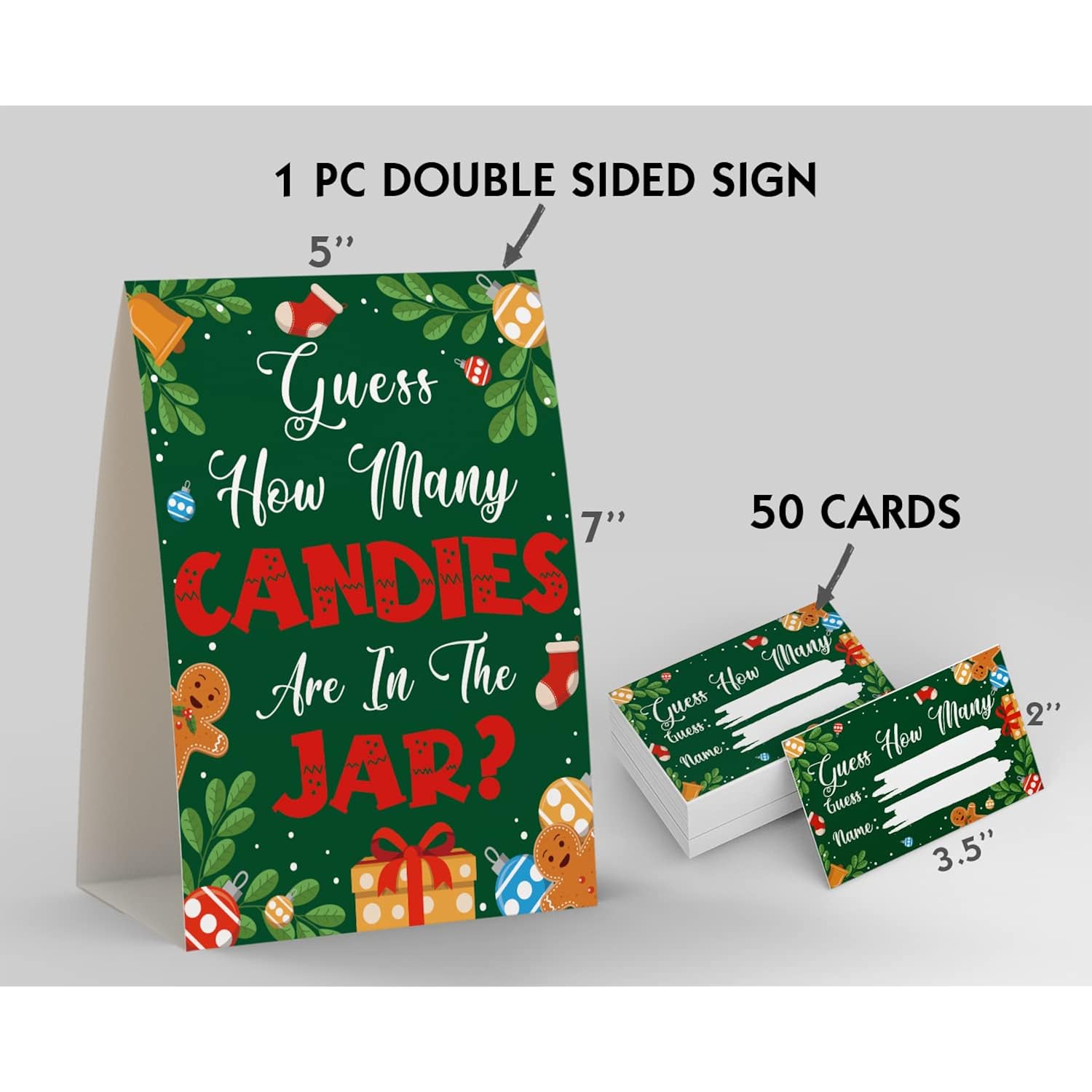 Christmas Party Games - How Many Candies, 1 Sign + 50 Cards, Party Ideas, Kisses Game, Cm004