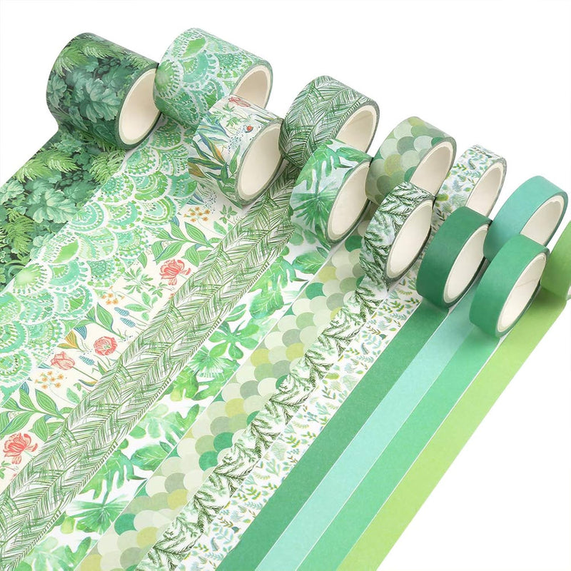 12 Rolls Green Washi Tape Set,Tropical Greenery Leaves Masking Tape For Bullet