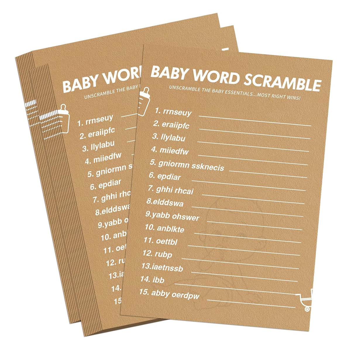 Baby Shower Games-Baby Shower Word Scramble Game,50 Cards For Each Game(With Answer),Thick Paper,Hilarious,Funniest Baby Shower Games Ever