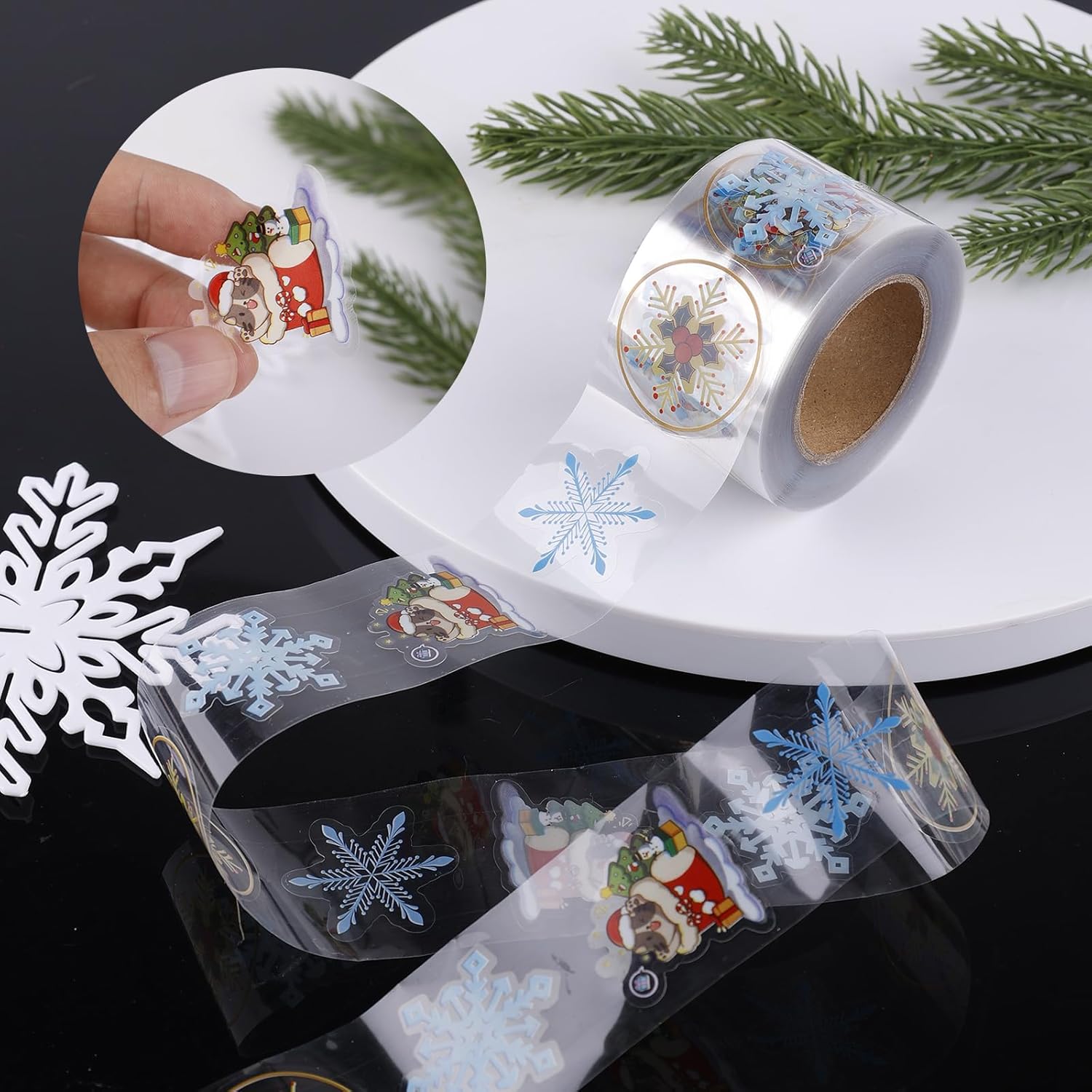 500Pcs 1.5In Clear Merry Christmas Stickers Roll, 4 Styles Foil Gold Round Snowflake Christmas Tree Pattern Present Decorative Labels Seals For Envelope Sealing Invitation Greeting Cards Gift Decor