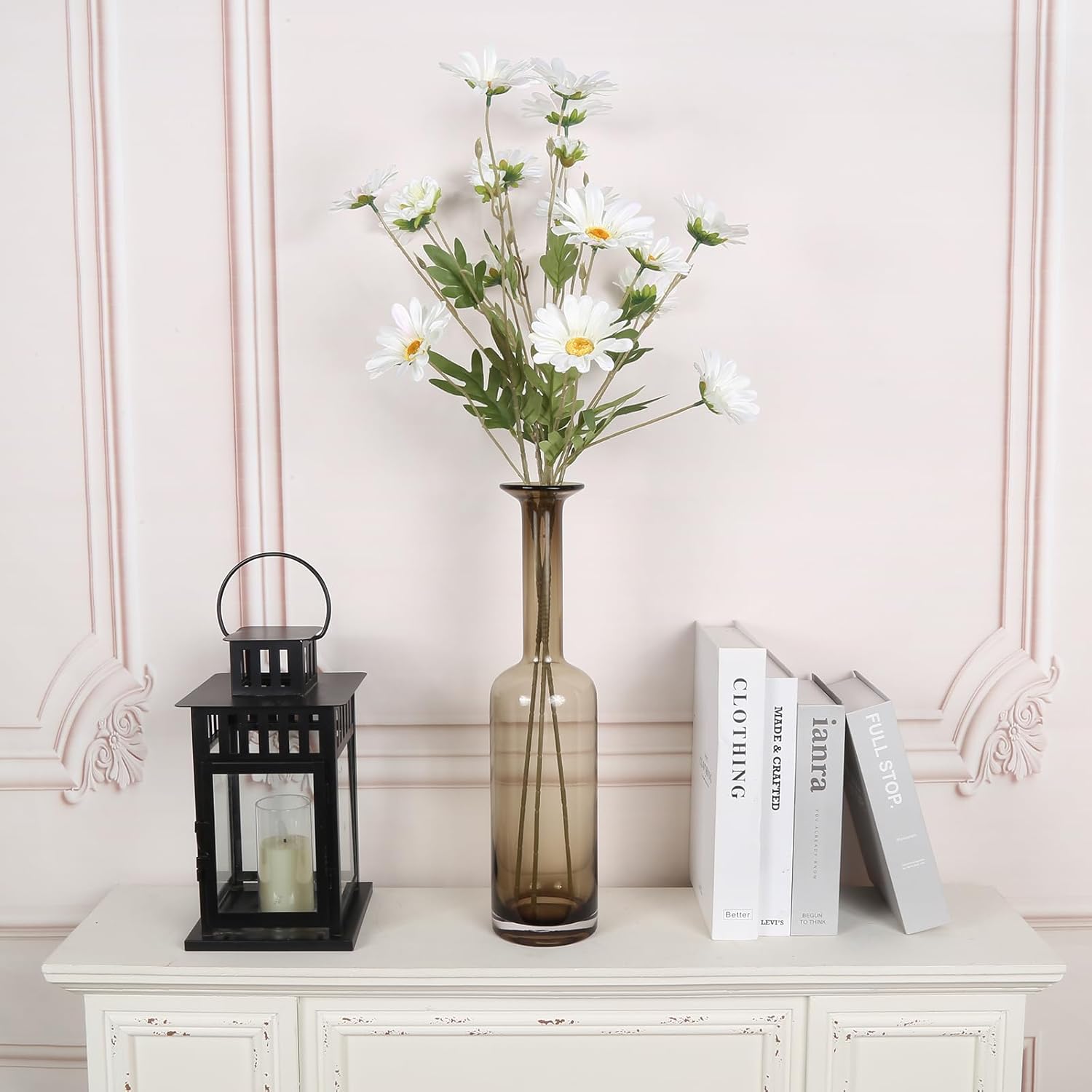 White Artificial Daisy Flowers 6Pcs 29.52” Long Stem Faux Daisies 36 Heads Fake Wild Flowers For Tall Vase Living Room Bedroom Bridal Bouquets Table Centerpieces(White)
