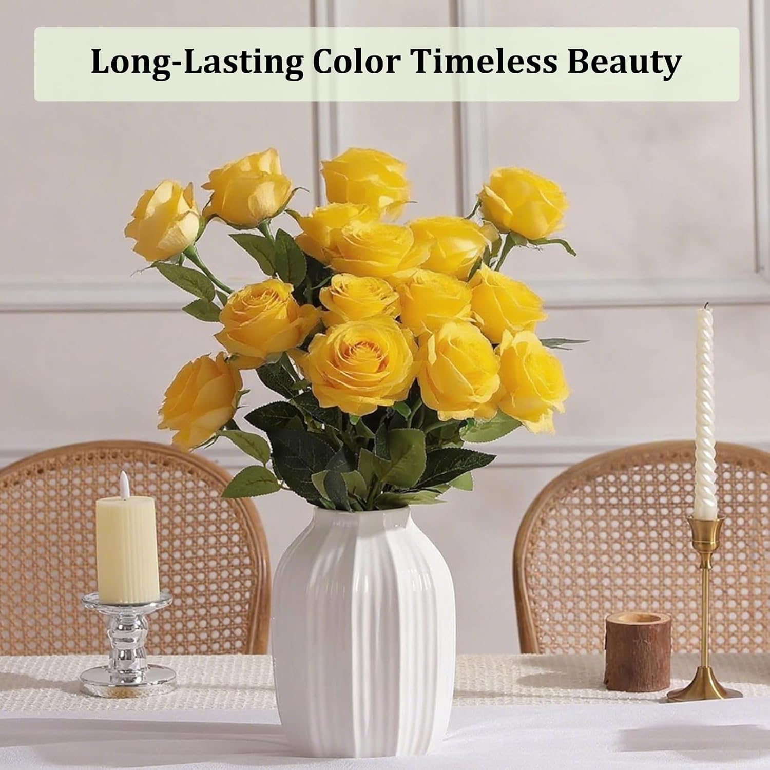 Yellow Roses Artificial Flowers 15 Pcs, Fake Roses Silk Flowers With Long Stems, Faux Rose For Wedding Centerpieces, Home Decor, Indoor Floral Arrangements, Party Decor, Diy Bouquet (Yellow)