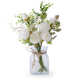 Fake Flowers With Vase, Faux Flowers In Vase, White Silk Rose Artificial Flowers Bulk Arrangements For Home Decor For Living Room Bathroom Office Table Centerpiece Shelf Decorations