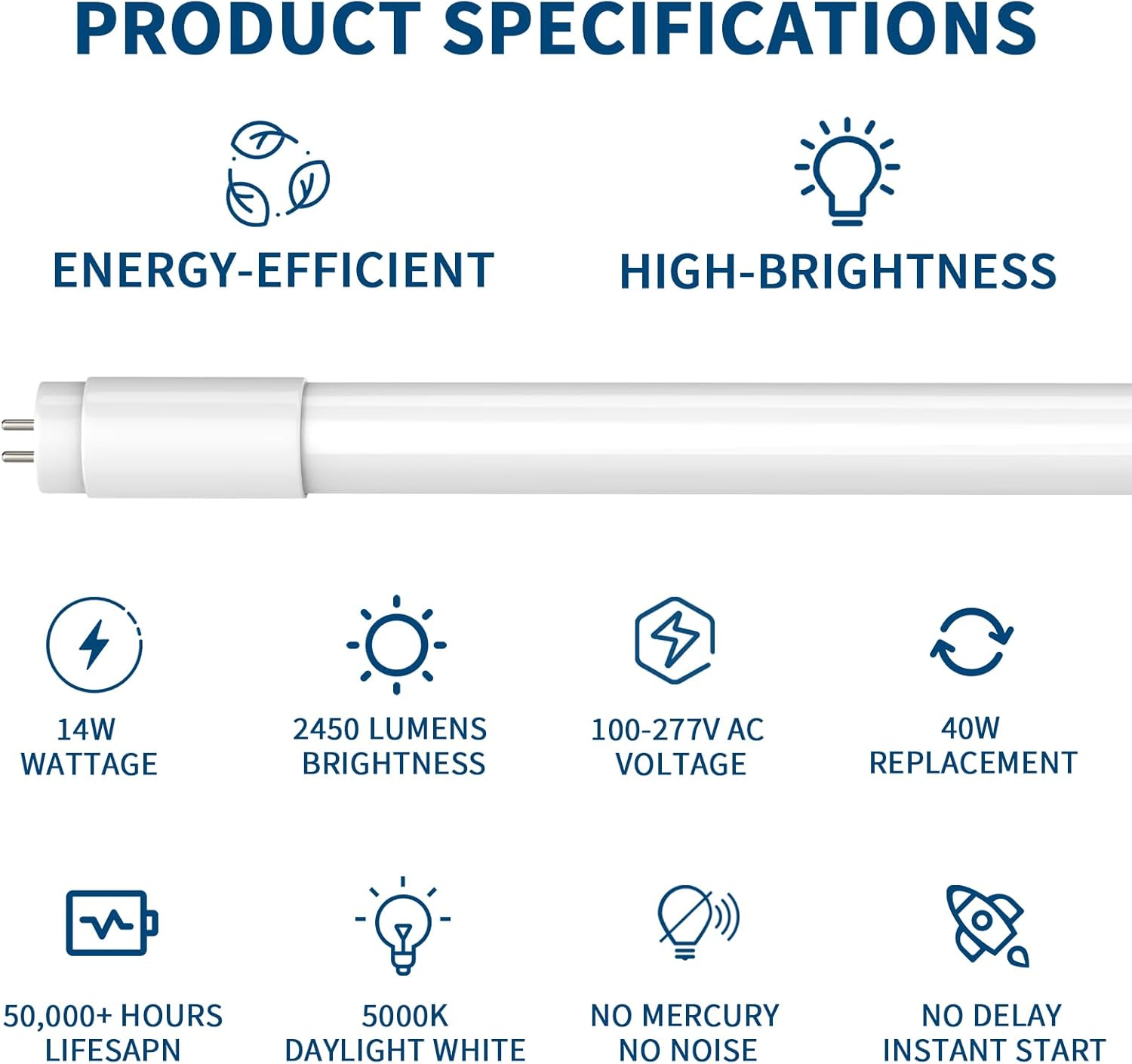 10 Pack 4FT T8 LED Bulbs Type A B 14W 2450LM 4000K Neutral White Fluorescent Replacement