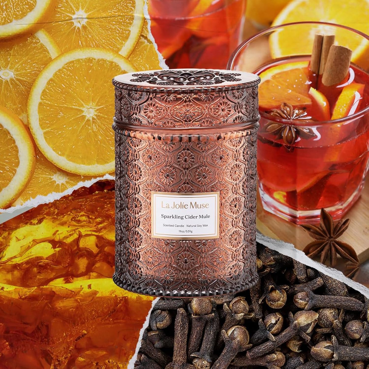 Sparkling Cider Mule Candle | Apple Cider, Orange & Amber | 19 Oz Wooden Wick | 90-Hour Clean Burn | Vibrant Scent | Gift For Hosts & Tablescapes