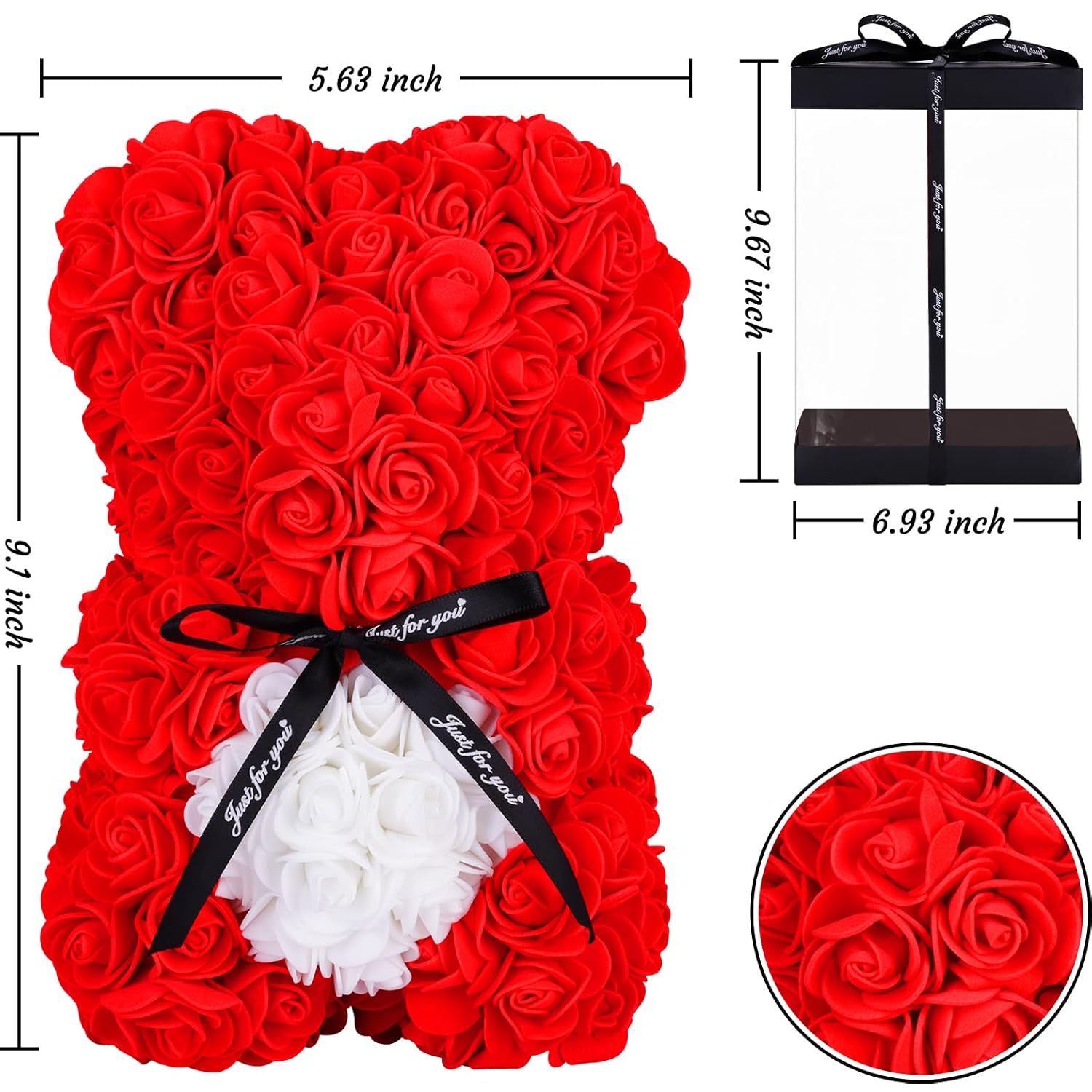 Rose Bear With Box, Artificial Flowers, Mothers Day Presents For Mom, Red