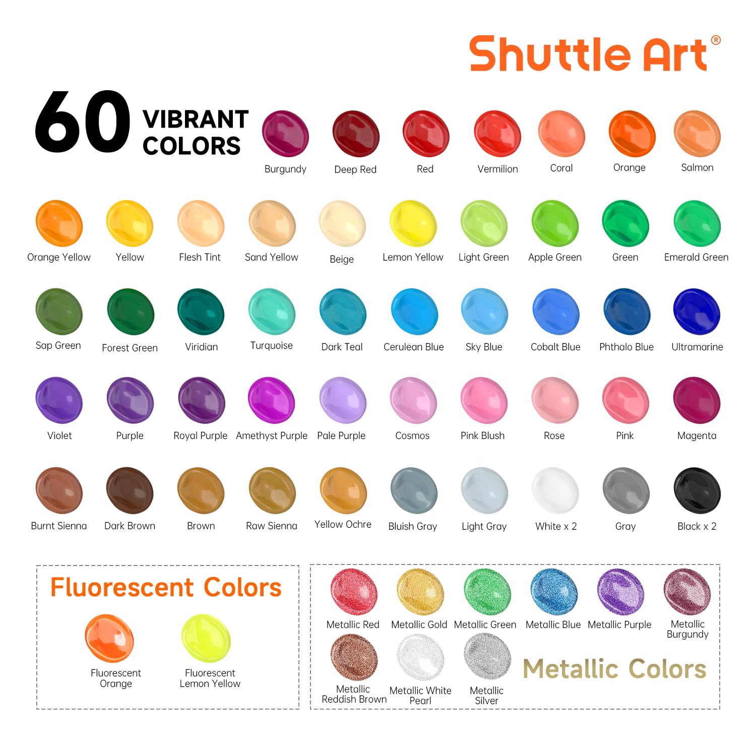 72 Pack Acrylic Paint Set, 60 Colors Acrylic Paint Including Extra White Black & 12 Brushes, 2Oz/60Ml, Rich Pigmented, Water Proof, Ideal For Artists, Beginners On Canvas Rock Wood Ceramic
