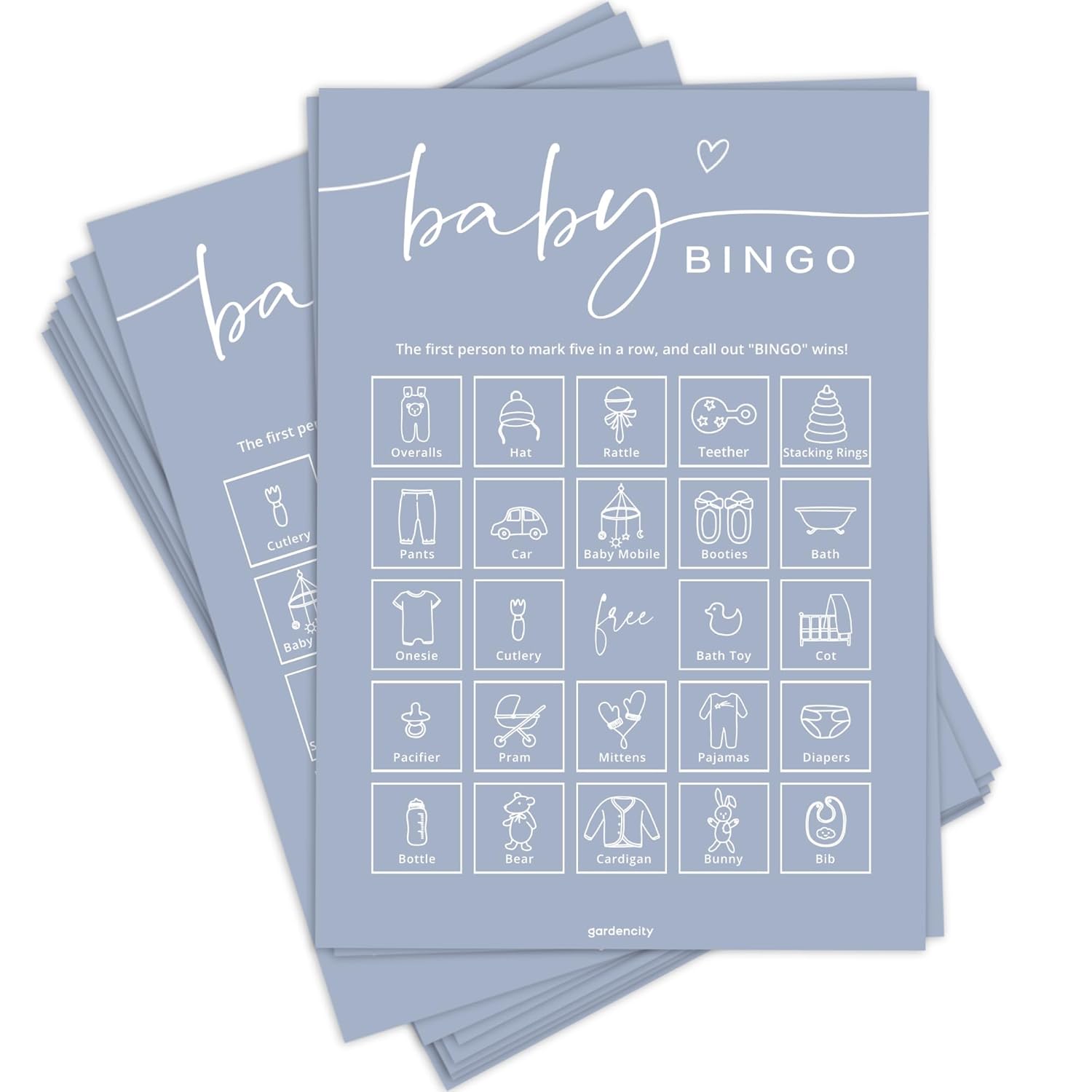 Baby Shower Bingo Game For Boy Or Girl, Pre-Filled Fun Baby Shower Activity, 50 Cards, Blue