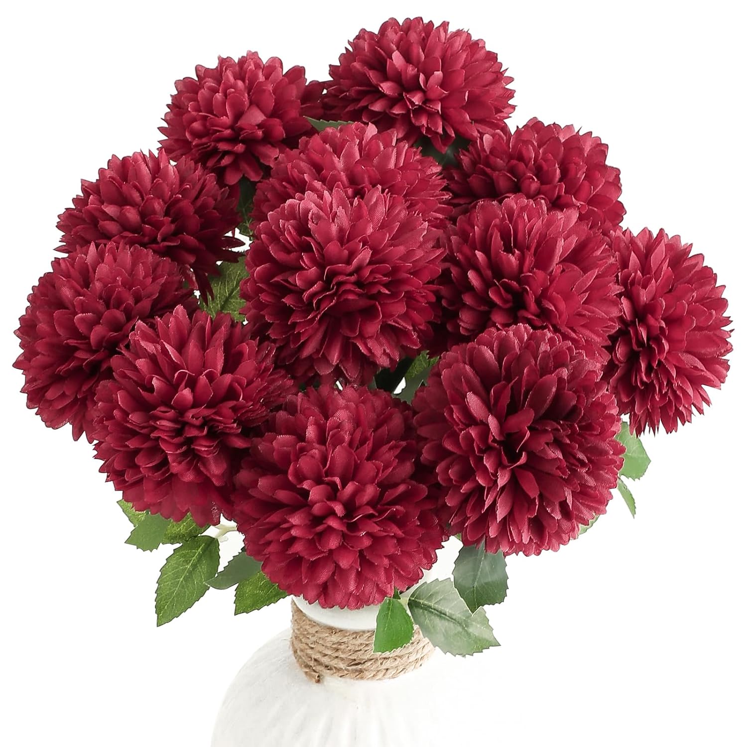 12Pcs Burgundy Faux Silk Mums Artificial Flowers Bulk Fake Chrysanthemums With Stems For Diy Wedding Table Centerpieces Floral Arrangements Vase Fillers Home Decorations
