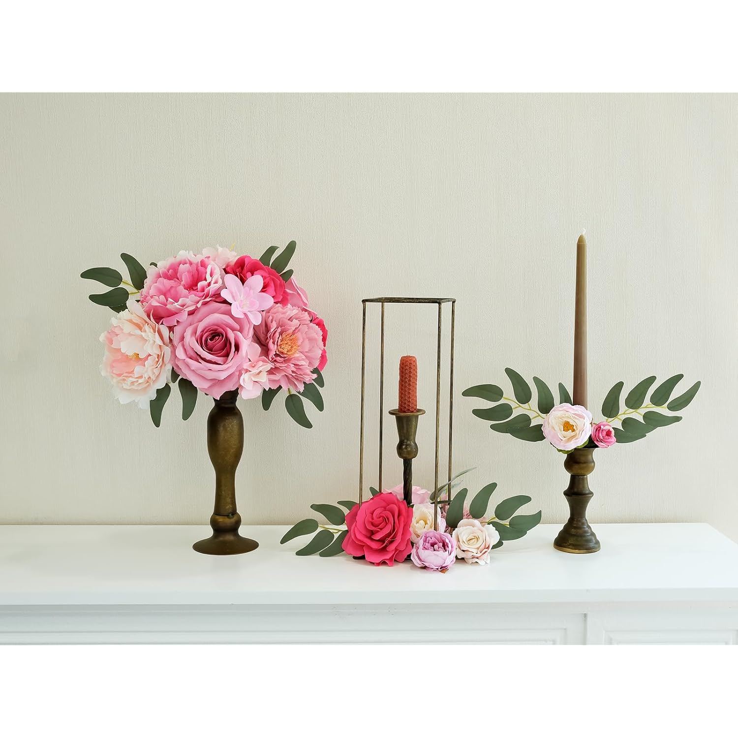 Pink Artificial Flowers Combo, Real-Looking Fake Flowers For Diy Decor Rose Peony Hydrangea Mix Silk Faux Flowers For Bridesmaid Wedding Centerpieces Decoration Home Party Arrangement