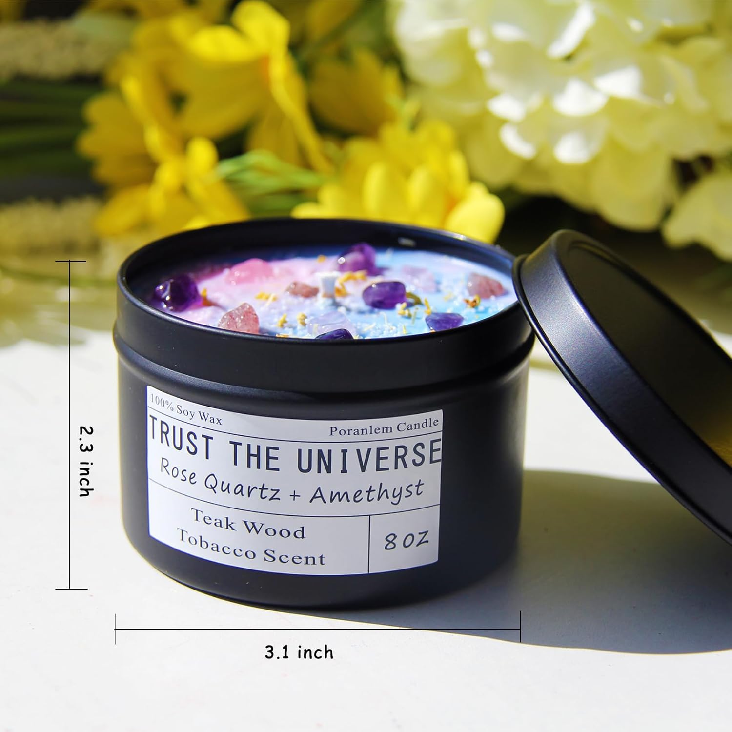 Crystal Healing Candles Manifestation Candle Magic Gift Spiritual Energy Chakra Desires Law Of Attraction Handmade Soy Wax With Rose Quartz Amethyst Trust The Universe