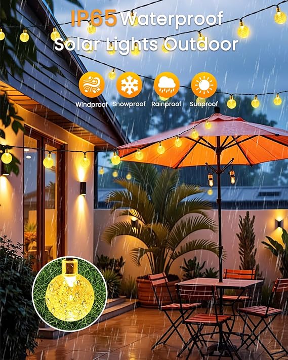 2 Pack 64FT Crystal Globe Solar String Lights 100 LED Waterproof Patio Garden Lights
