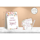Boho Floral Theme How Many Kisses Bridal Shower Game,Wedding Shower,Bridal Shower Decorations,Popular Bridal Shower Games,Engagement Party Game,Set Including 1 Sign And 50 Guessing Cards-06