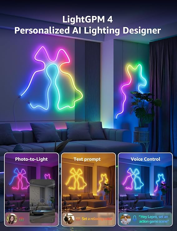N1 AI Smart RGB Rope Lights 9.84FT Wi Fi Bluetooth LED Strip Lights with Music Sync Voice Control App