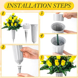 4 Sets Cemetery Flowers For Grave 96 Heads Artificial Rose Bouquet Arrangement With Vase Silk Memorial Flowers For Christmas Memorial Day(Yellow)