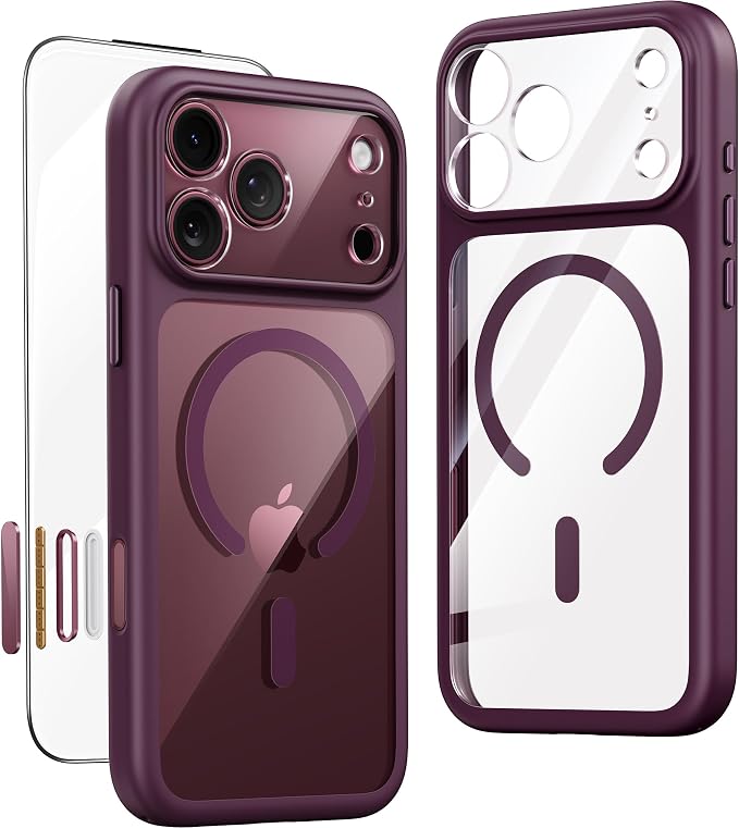 Strong Magnetic Shockproof for iPhone 18 Pro Case Clear Burgundy Protective Cover