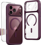 Strong Magnetic Shockproof for iPhone 18 Pro Case Clear Burgundy Protective Cover