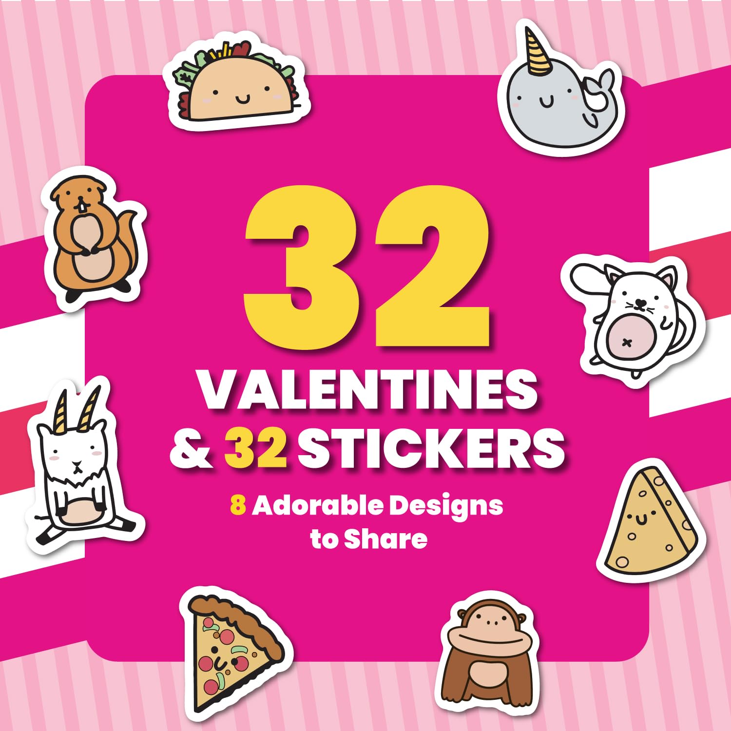 Dolphin Hat Games Valentine'S Day Cards - Great For Kids' School And Classroom Exchange - Includes Durable Vinyl Stickers - 32 Count