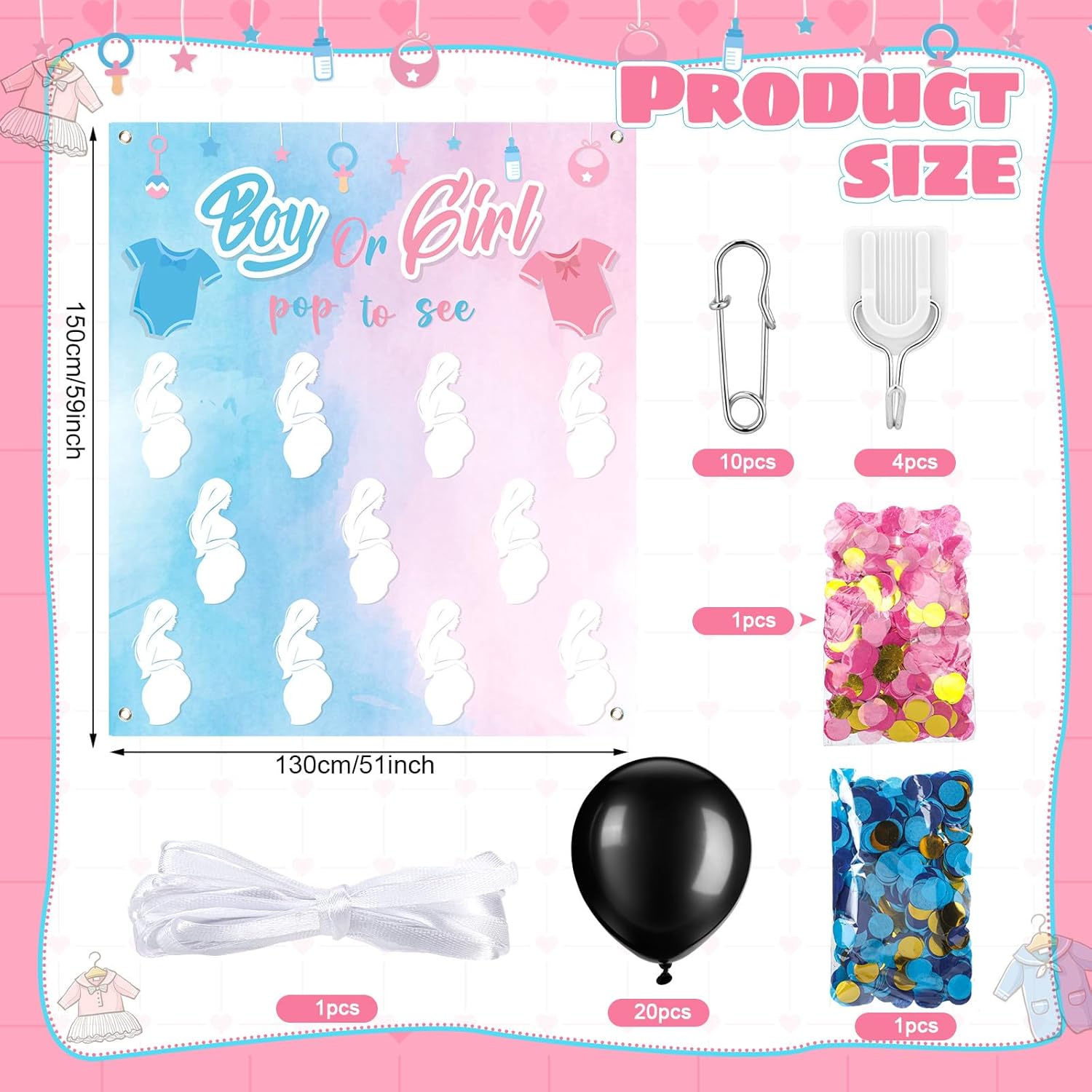 37 Pcs Baby Gender Reveal Balloons Board Game 59 X 51 Inch Boy Or Girl Gender Reveal Party Supplies Pink And Blue Confetti He Or She Game Balloons For Baby Shower Party Decor