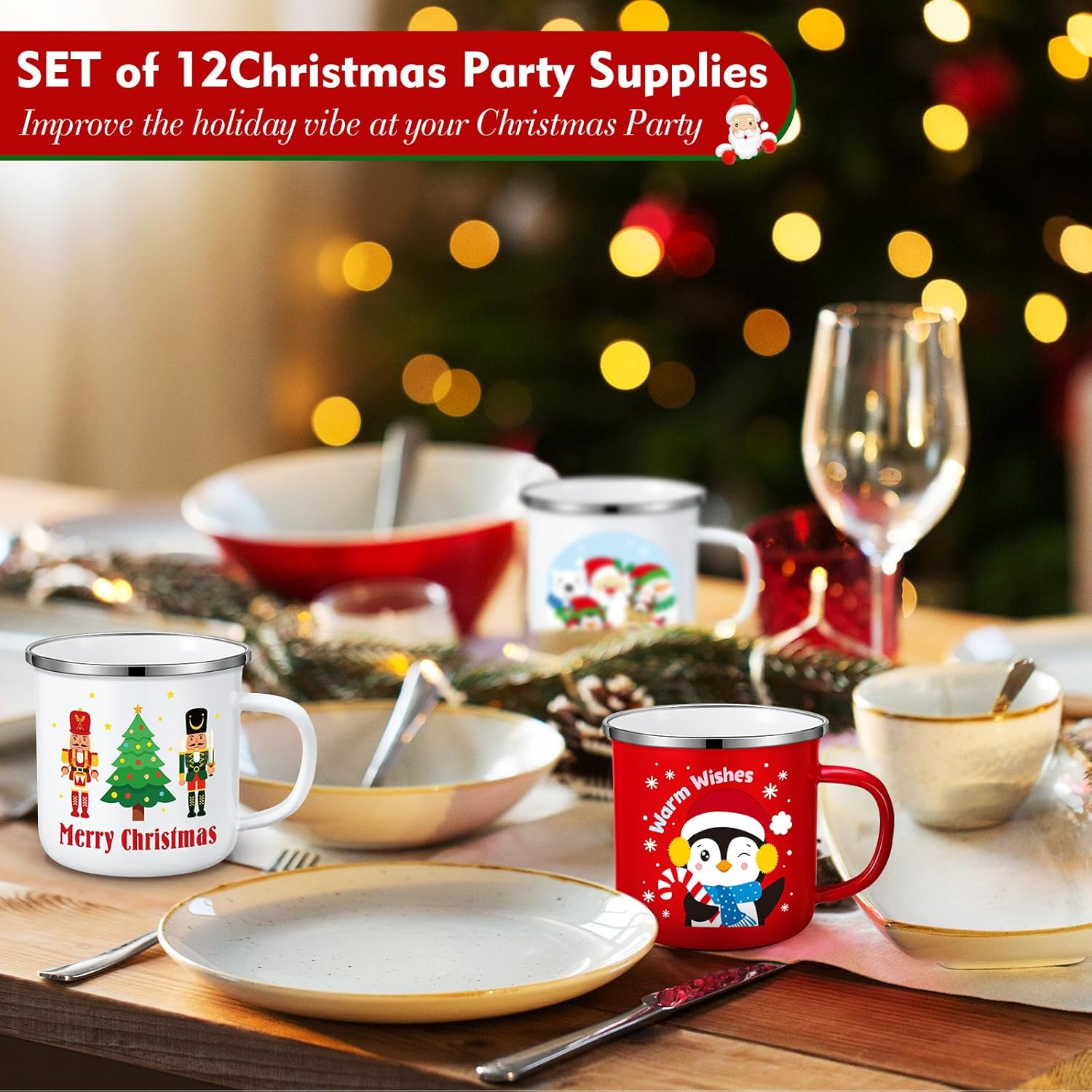 12 Pcs 11 Oz Christmas Coffee Mug Small Enamel Merry Christmas Cups Seasonal Santa Snowman Mug Holiday Coffee Tea Cups Coworkers Gifts Stocking Stuffer
