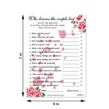 Floral Roses Who Knows The Couple Best, Wedding, Bridal Shower, Bachelorette Or Engagement Party Game, Couples Guessing Play Pack Of 50 Cards 5”X7” Made In Usa
