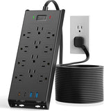 Surge Protector Power Strip 12 Outlets 4 USB Ports 2 USB C 10FT Flat Plug Extension Cord 4800J
