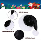 Santa Hat, Santa Hat For Kids, Unisex Velvet Comfort Black Christmas Hats Extra Thicken Classic Plush For Christmas New Year Festive Holiday Party Supplies
