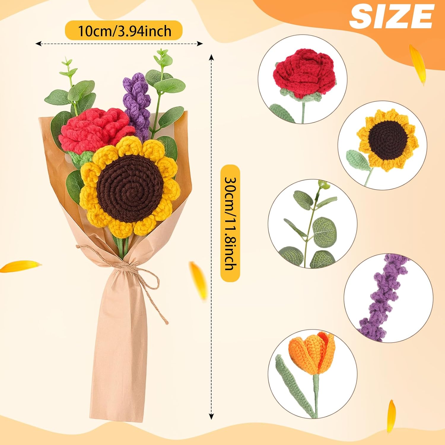 Crochet Flower Bouquet Handmade Crochet Sunflowers Gift Lavender Rose Knitted Eternal Artificial Flowers For Wife Women Valentine'S Day Mother'S Day Birthday Wedding Anniversary