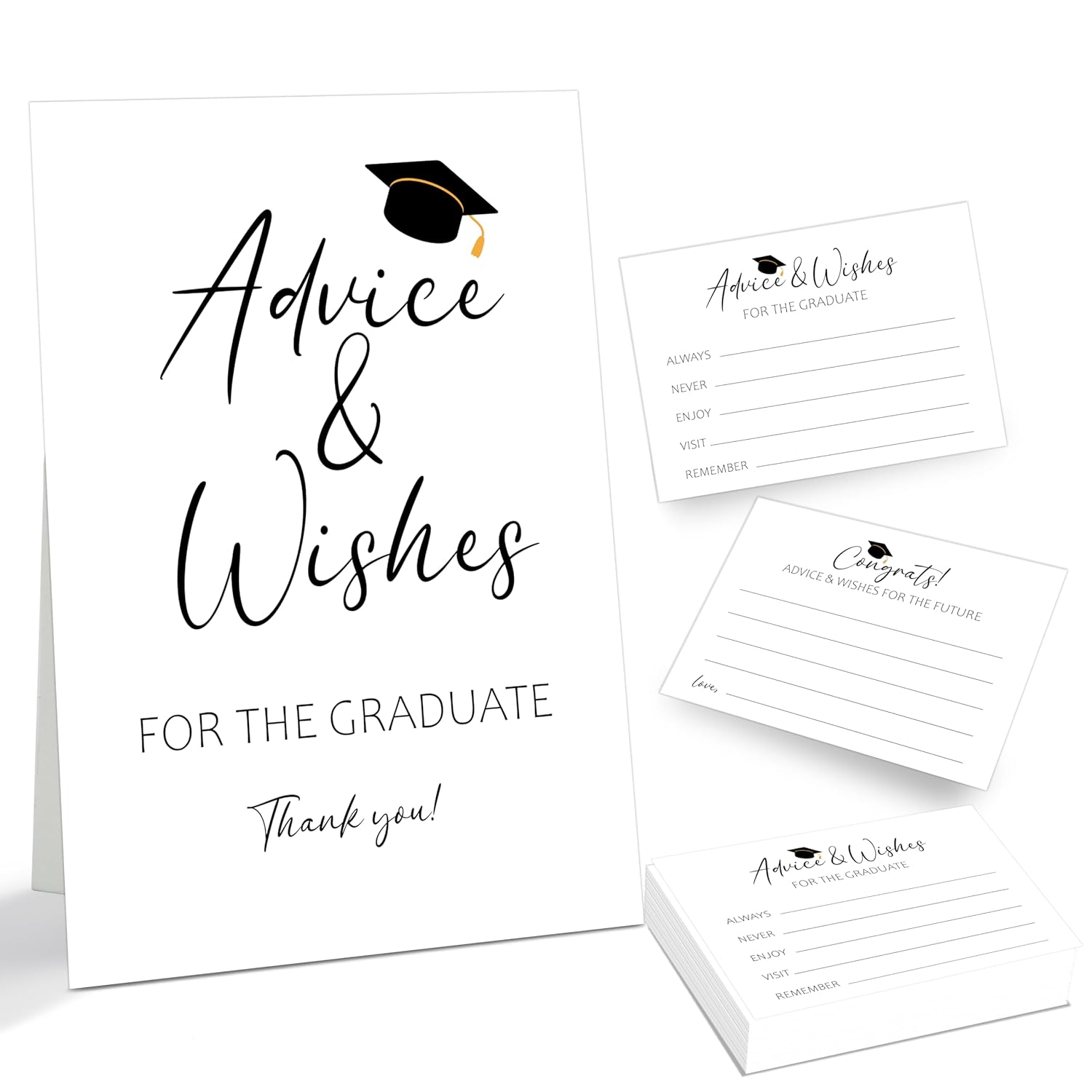 Advice And Wishes For The Graduate Sign, 30 Graduation Advice Cards And 1 Standing Sign, Graduation Decorations Class Of 2025, High School College Graduation Party Games, Graduation Party Supplies