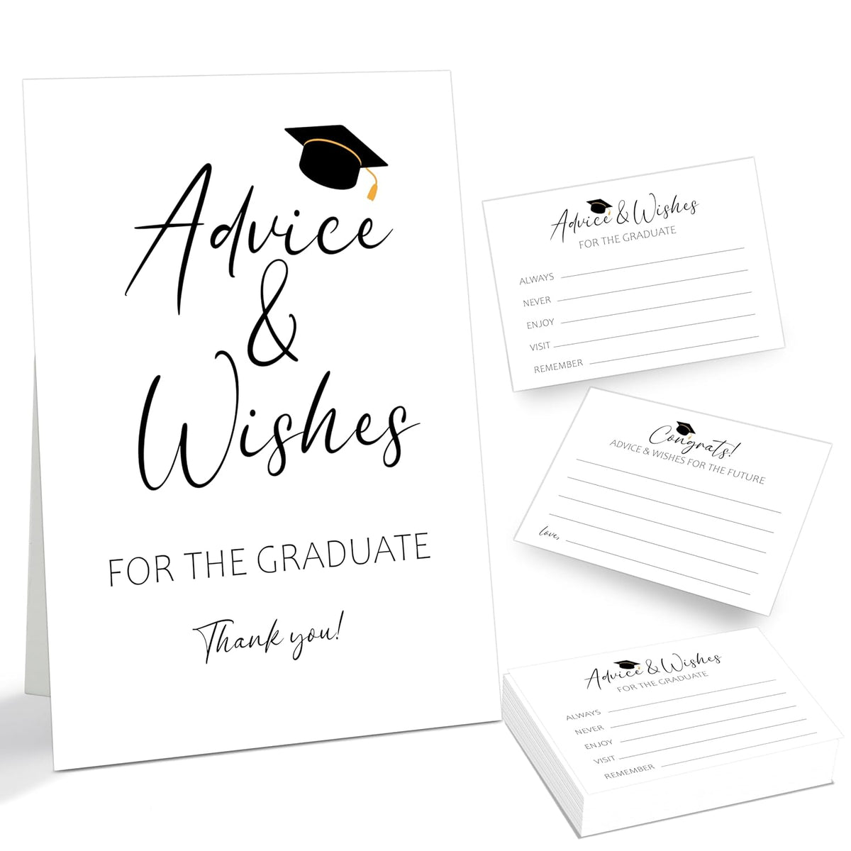 Advice And Wishes For The Graduate Sign, 30 Graduation Advice Cards And 1 Standing Sign, Graduation Decorations Class Of 2025, High School College Graduation Party Games, Graduation Party Supplies