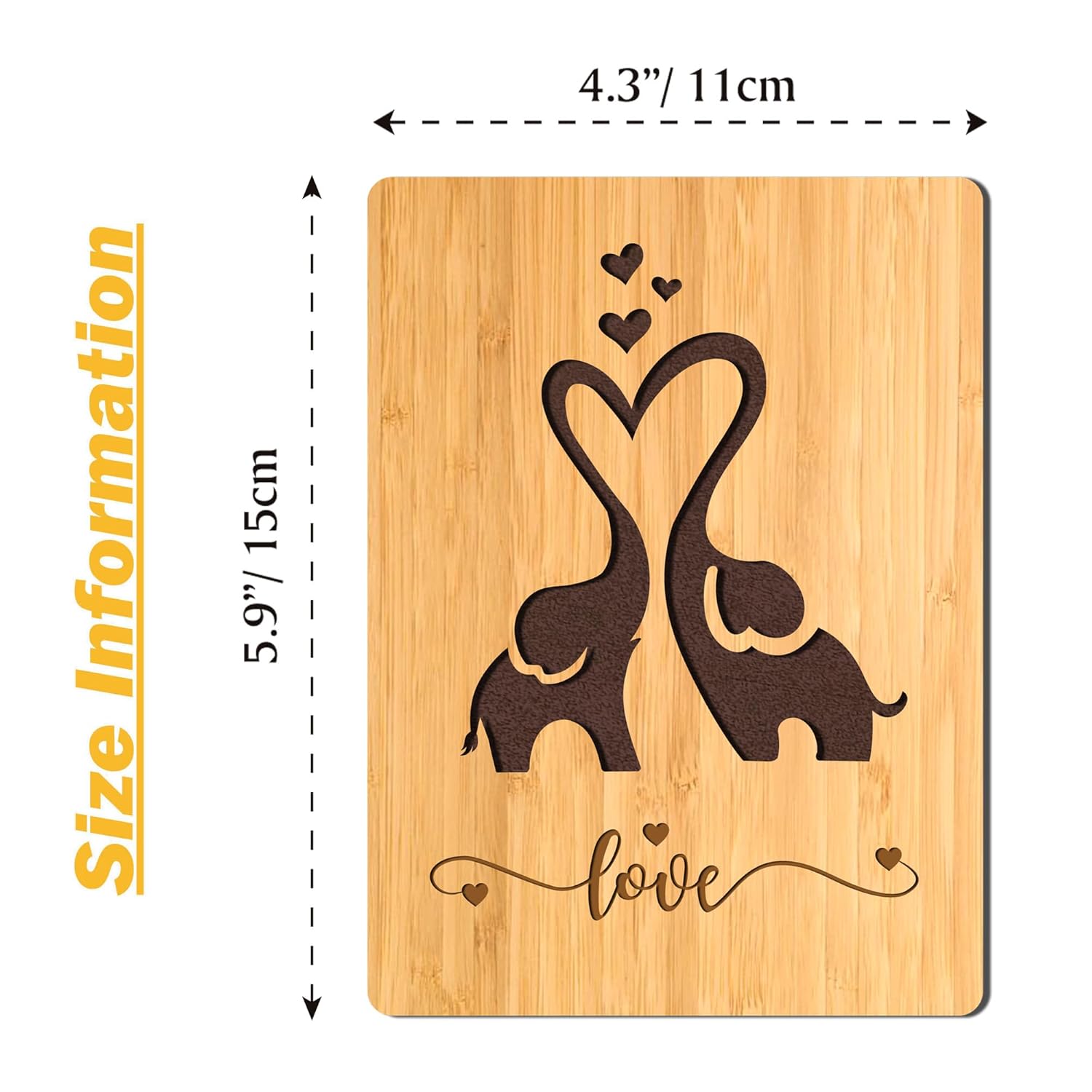 Handmade Wooden Bamboo Greeting Cards With Elephants For Wife Husband Girlfriend Her Him Anniversary Birthday Wedding Sustainable Use