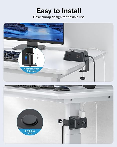 Desk Clamp Power Strip Surge Protector with 9 in 1 Charging Station and 6 ft Cord