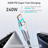 240W USB C to USB C Cable 6.6FT 180 Degree Rotating Braided Fast Charging Cord for iPhone 16 MacBook iPad Samsung