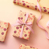 Cherry Bow Wrapping Paper For Girls, Mini Roll, Gift Wrap With Cherry And Red Bows Tie Patterns, Krfat Paper Great For Birthday, Valentine'S Day, Wedding, Anniversary, 17 Inch X 16.4 Feet
