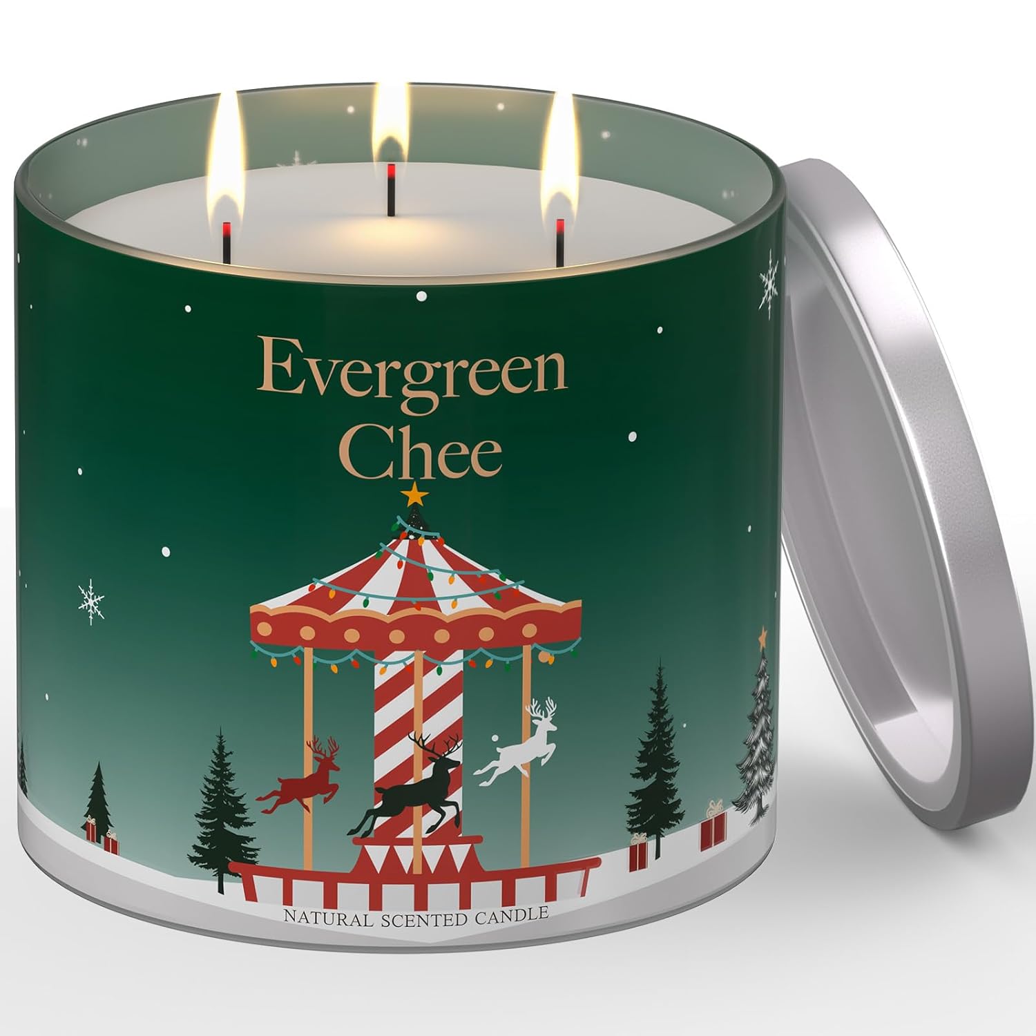 Christmas Candle, 14 Oz 3 Wicks Scented Soy Wax Candle For Home, Long Lasting Natural Jar Aromatherapy Candle Non Toxic Clean Burn, Holiday Gifts For Christmas (Green)