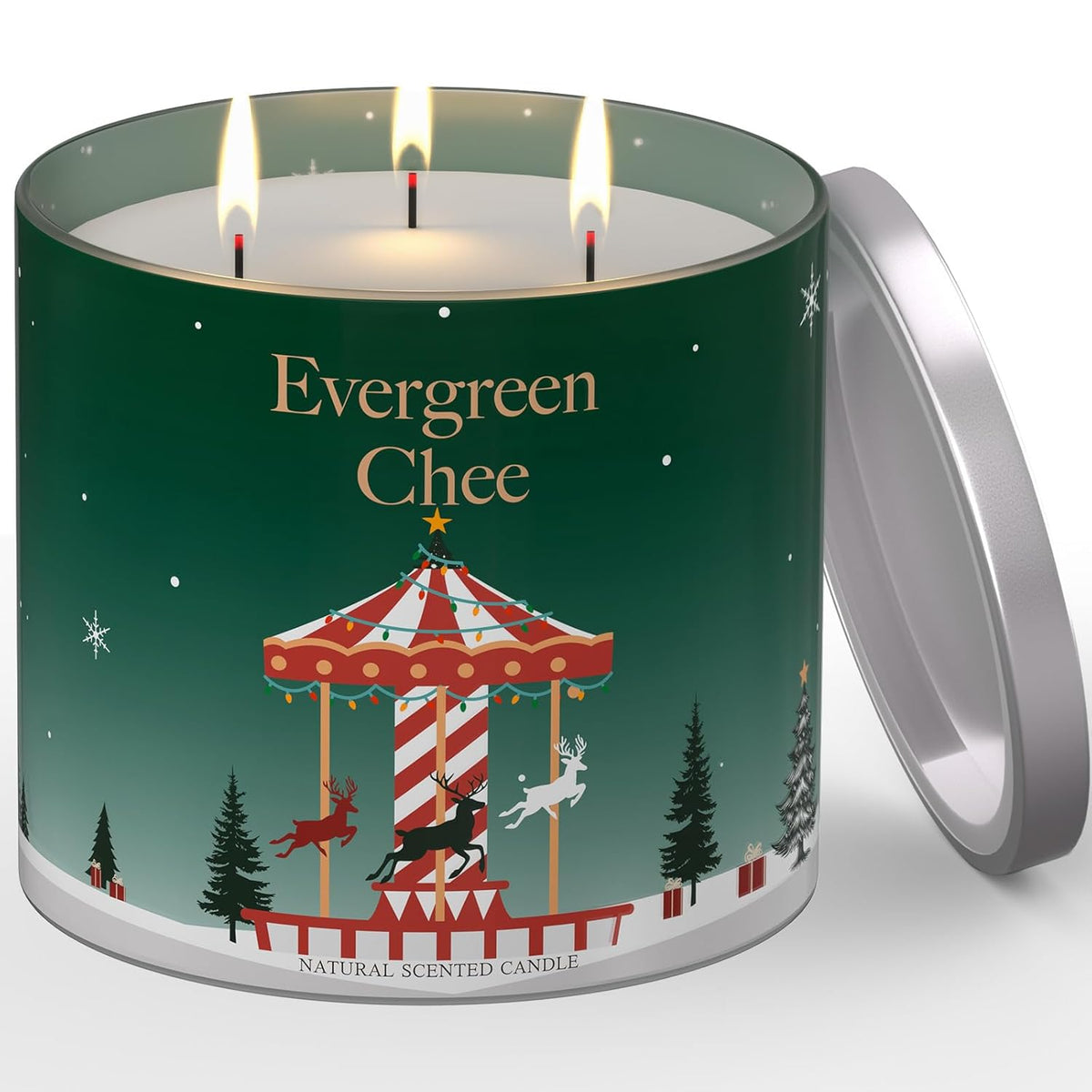 Christmas Candle, 14 Oz 3 Wicks Scented Soy Wax Candle For Home, Long Lasting Natural Jar Aromatherapy Candle Non Toxic Clean Burn, Holiday Gifts For Christmas (Green)