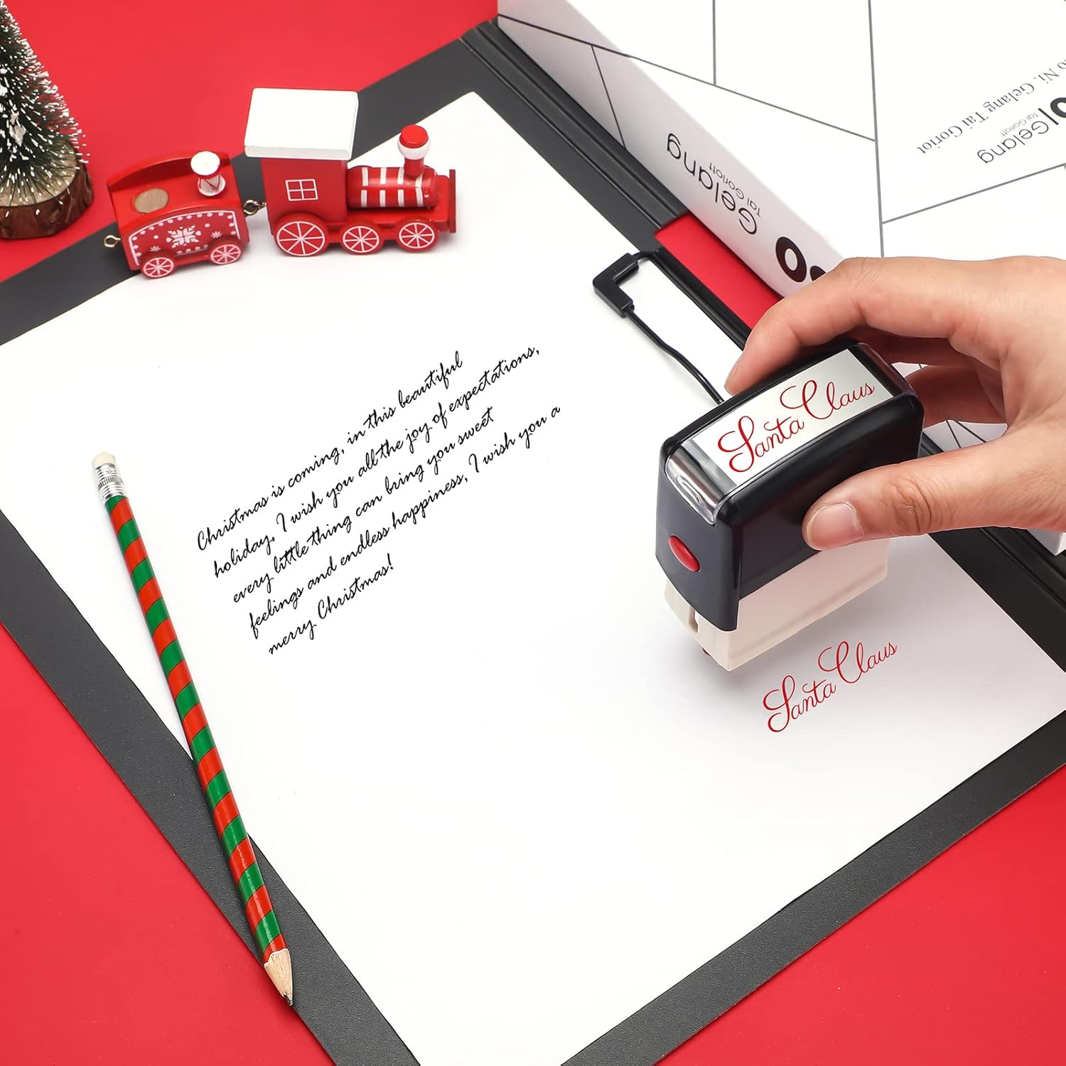 4 Pieces Santa Claus Signature Stamp Christmas Self Inking Rubber Stamp Santa Stampers Christmas Gift Tag For Office Home Party Red Ink