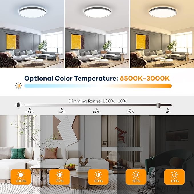 12 Inch Dimmable LED Ceiling Light with Remote 3000K-6500K Ultra Thin Flush Mount
