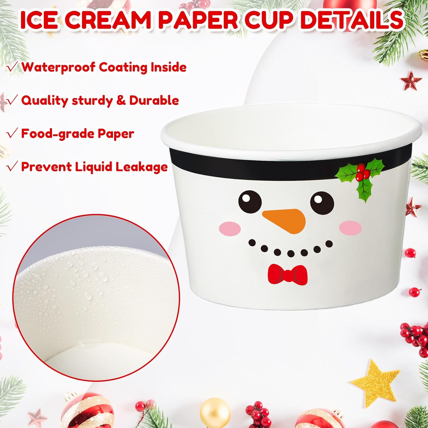 100 Pieces Christmas Party Snack Cups Xmas Disposable Ice Cream Cups Merry Christmas Disposable Paper Dessert Soup Bowls For Hot Or Cold Food, Christmas Party Decorations Supplies, 8 Oz