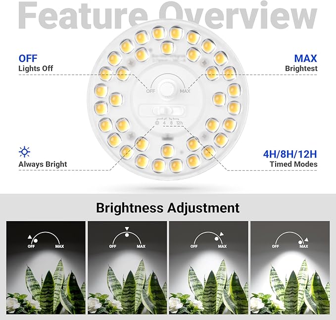 Orbgrow OG11A Grow Light Bulbs 2 Pack Full Spectrum E26 Plant Lights with Timer