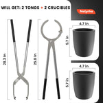 #6 (13.2Lbs-6Kg) Crucible Tongs Set With Lifting Tongs, Pouring Tongs And 2 Graphite Crucibles For Casting And Melting Metal