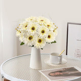 Artificial Gerbera Daisies Silk Flowers, 14 Heads White Daisy Artificial Flowers With Leaves, Fake Wild Flowers For Wedding, Party, Home Indoor Outdoor Decor