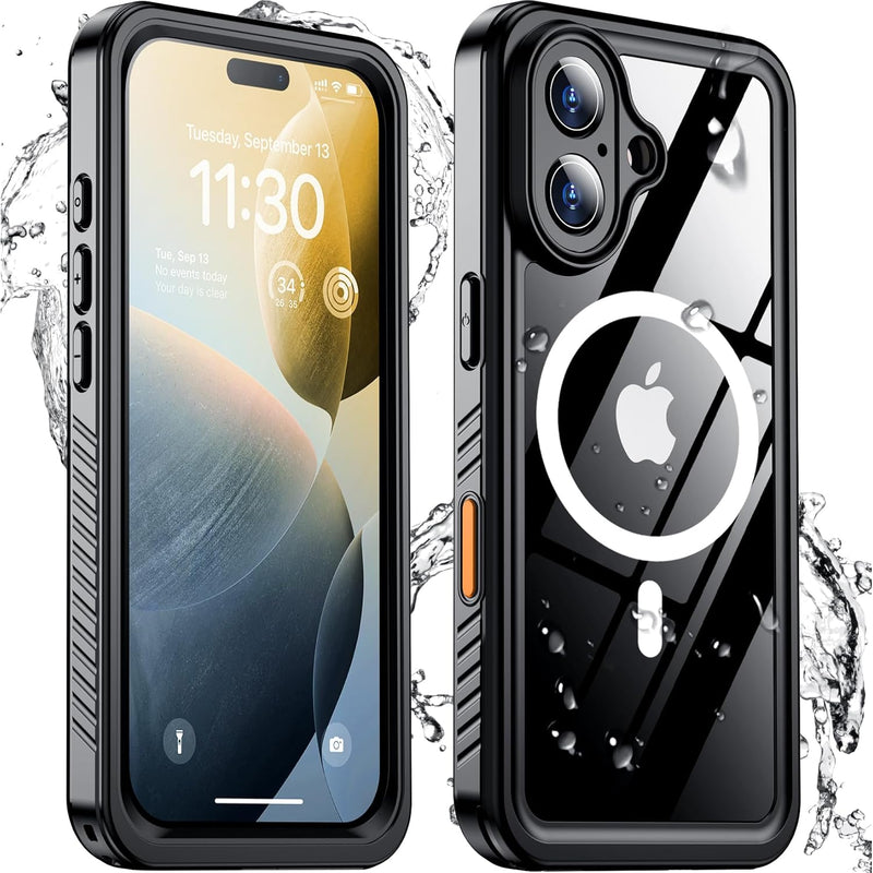 iPhone 16 Case, MagSafe, Waterproof, IP68, 12FT Drop Proof, Shockproof, Black 6.1"