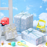 Reversible Blue Baby Shower Wrapping Paper Roll, Elephant In Blue & Cloud In Gray For Baby Shower, Baby Boy'S 1St Birthday, Newborn Party, Mini Roll, 17 Inches X 32.8 Feet