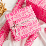 Pink Birthday Wrapping Paper Mini Roll, 17 Inch X 19.7 Feet Happy Birthday Lettering Design Gift Wrap Paper For Bday Baby Shower Holiday Christmas Party Wrapping Supplies