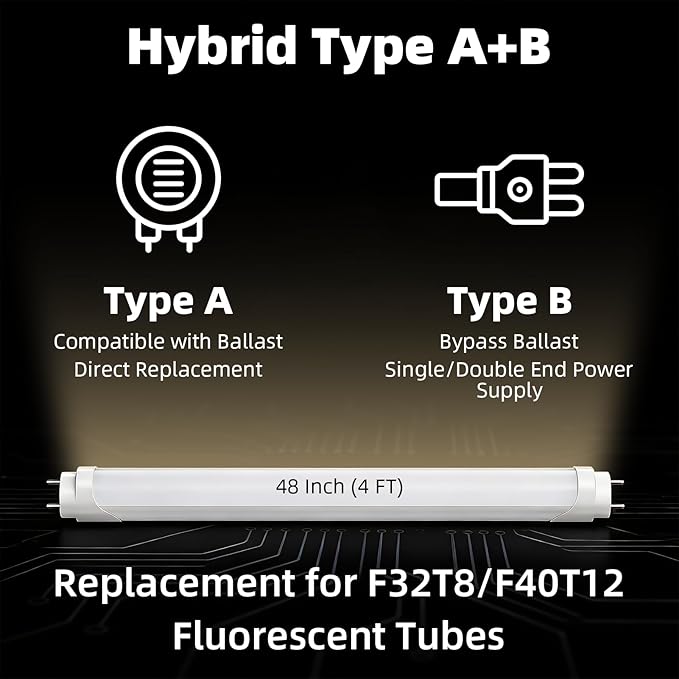 4 Pack 4FT T8 LED Bulbs 26W 3400LM 3000K Warm White Type A B Fluorescent Tube Replacement