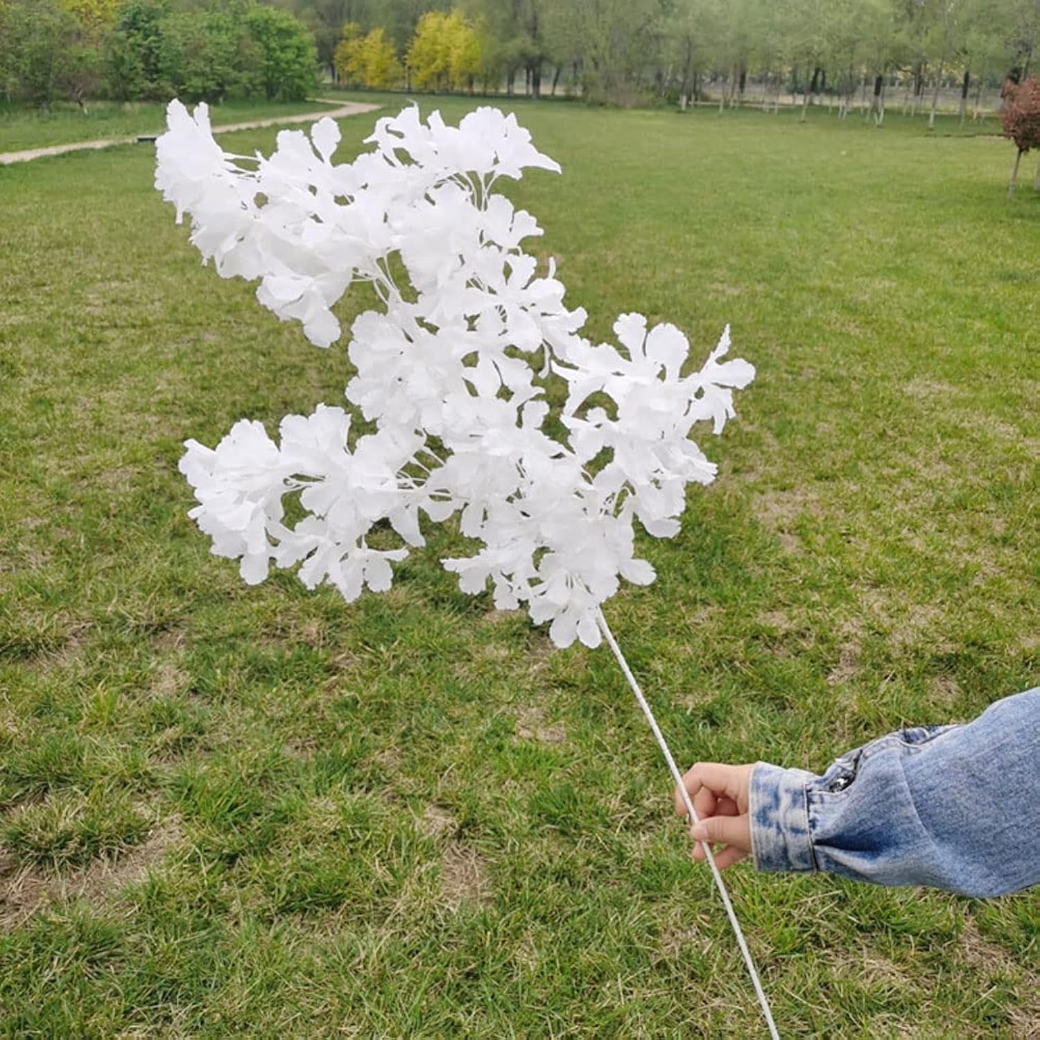 5Pcs 33.5" White Artificial Cherry Blossom Flower Bushy Silk Branches For Spring Home Room Wedding Party Kawaii Decor, Japan'S National Flower